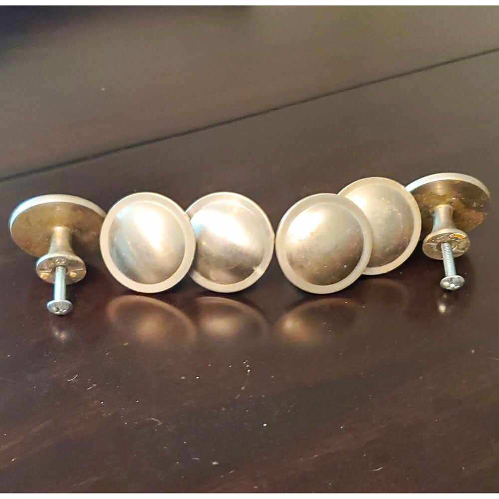 6 Pack Satin Silver Round Metal Cabinet Knobs 1.25 in Modern w/ Screws